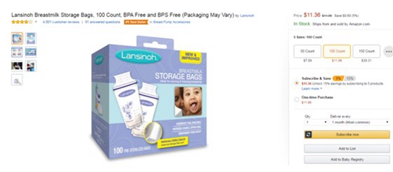 Lansinoh Breastmilk Storage Bags, 100 Count, BPA Free and BPS Free